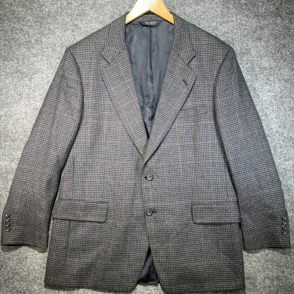 Jos. A. Bank Executive Collection Blazer Mens 44R Blue Lambswool‎ Herringbone